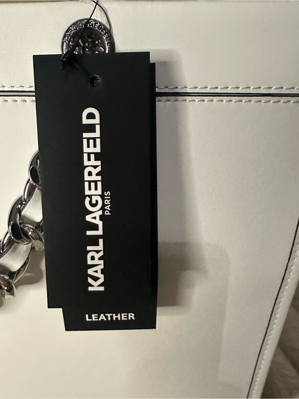 Karl Lagerfeld White Embossed Logo Tote with Silver Chain. NWT - Picture 4 of 6